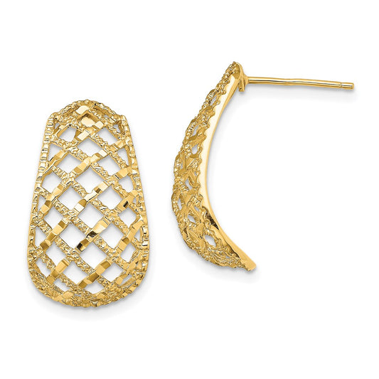 14k Yellow Gold Diamond-Cut Basket Weave J-Hoop Post Earrings