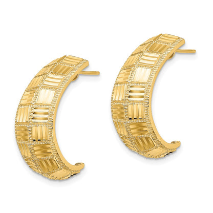 14k Yellow Gold Diamond-Cut Square J-Hoop Post Earrings