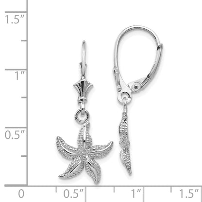 14k White Gold Starfish Leverback Earrings