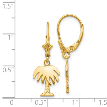 14k Yellow Gold Palm Tree Leverback Earrings