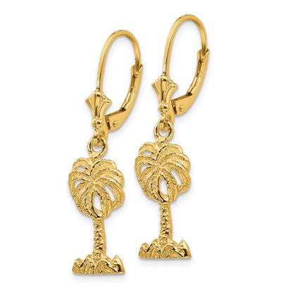 14k Yellow Gold Palm Tree Leverback Earrings