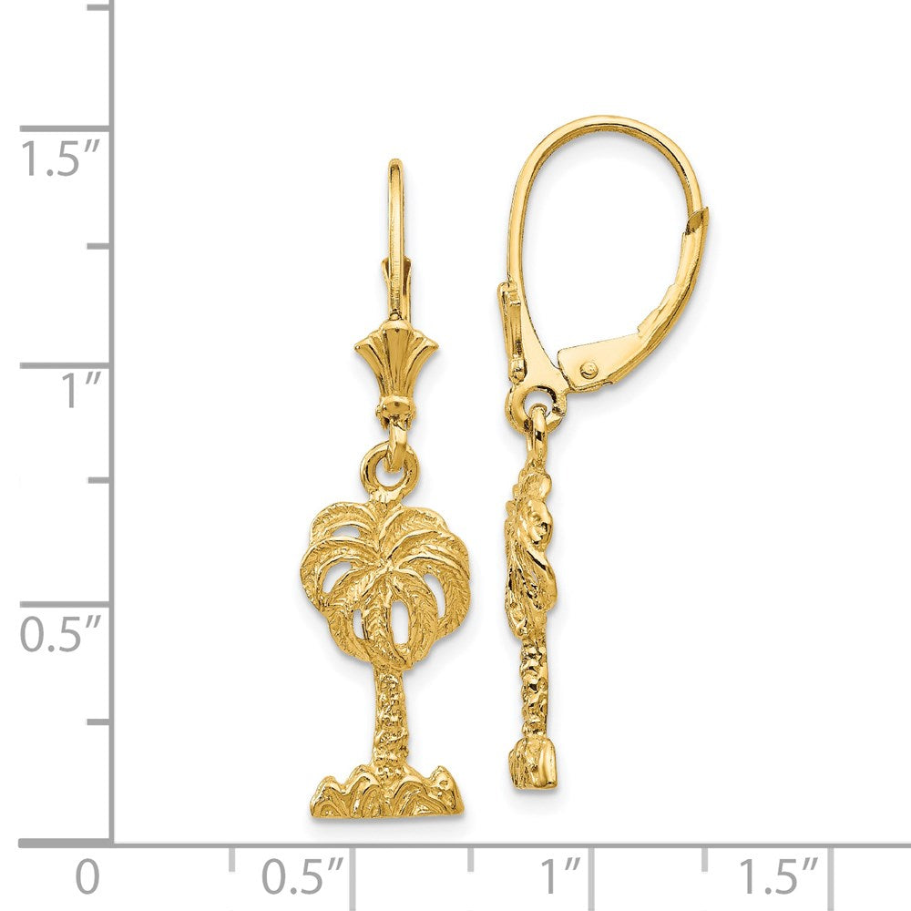 14k Yellow Gold Palm Tree Leverback Earrings
