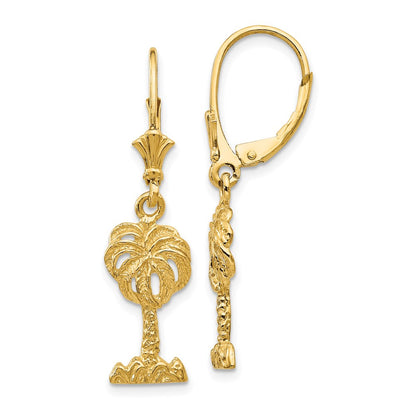 14k Yellow Gold Palm Tree Leverback Earrings