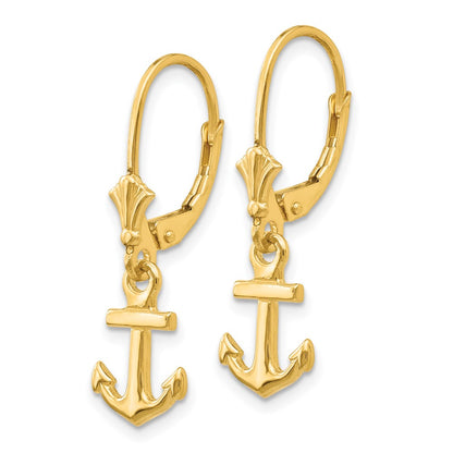 14k Yellow Gold Mini Anchor Leverback Earrings