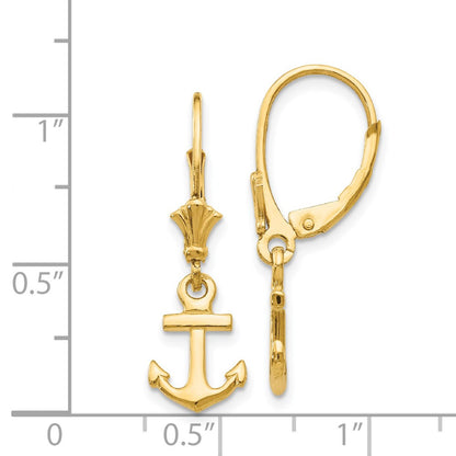 14k Yellow Gold Mini Anchor Leverback Earrings