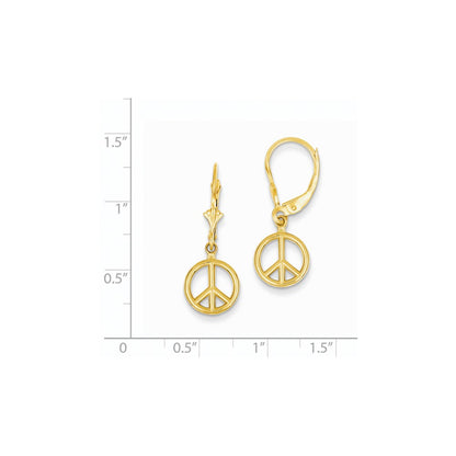 14k Yellow Gold Peace Symbol Leverback Earrings