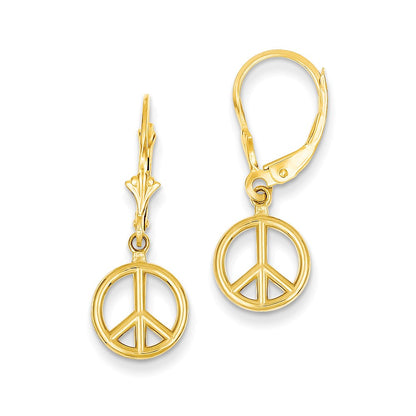 14k Yellow Gold Peace Symbol Leverback Earrings
