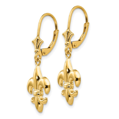 14k Yellow Gold Fleur-De-Lis Leverback Earrings