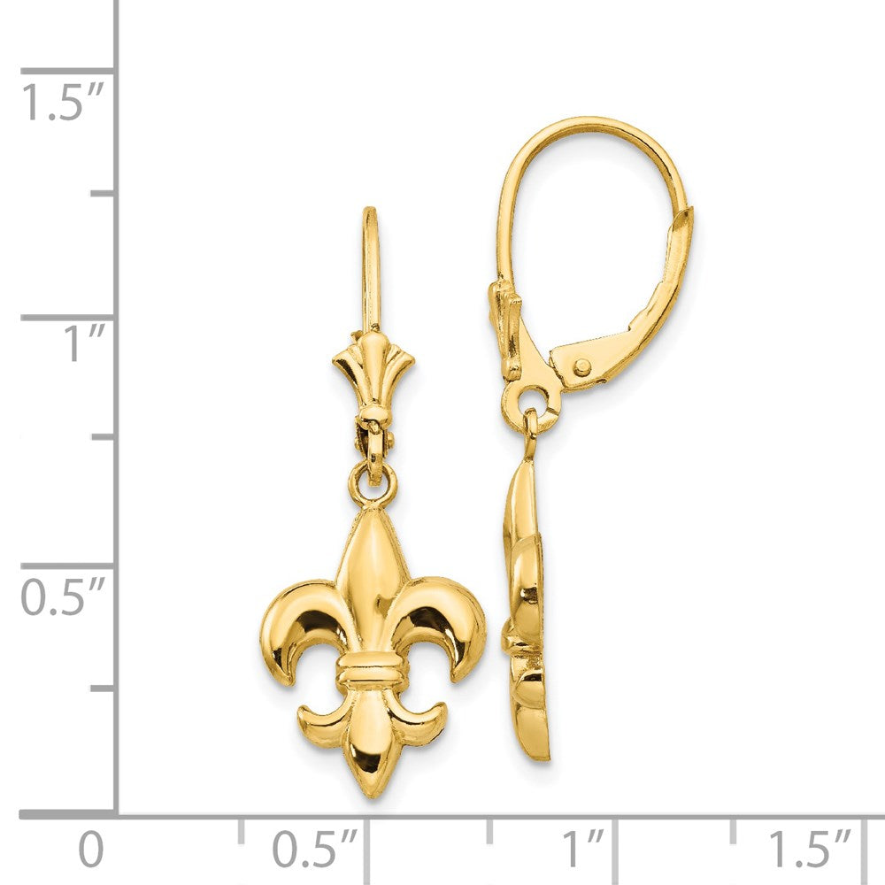 14k Yellow Gold Fleur-De-Lis Leverback Earrings