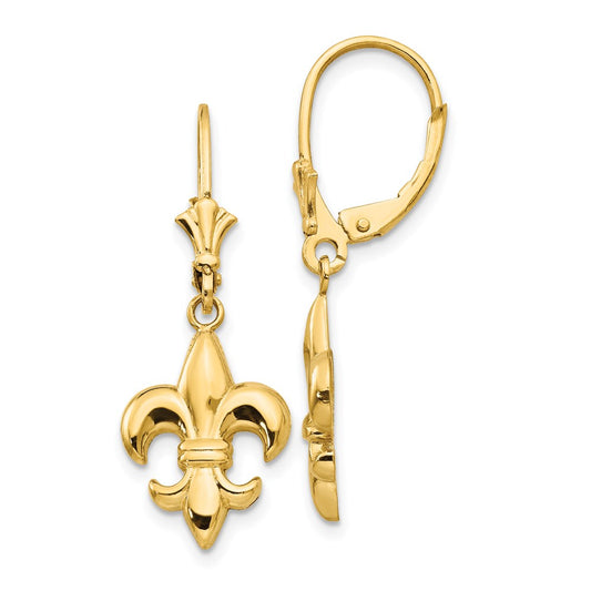 14k Yellow Gold Fleur-De-Lis Leverback Earrings
