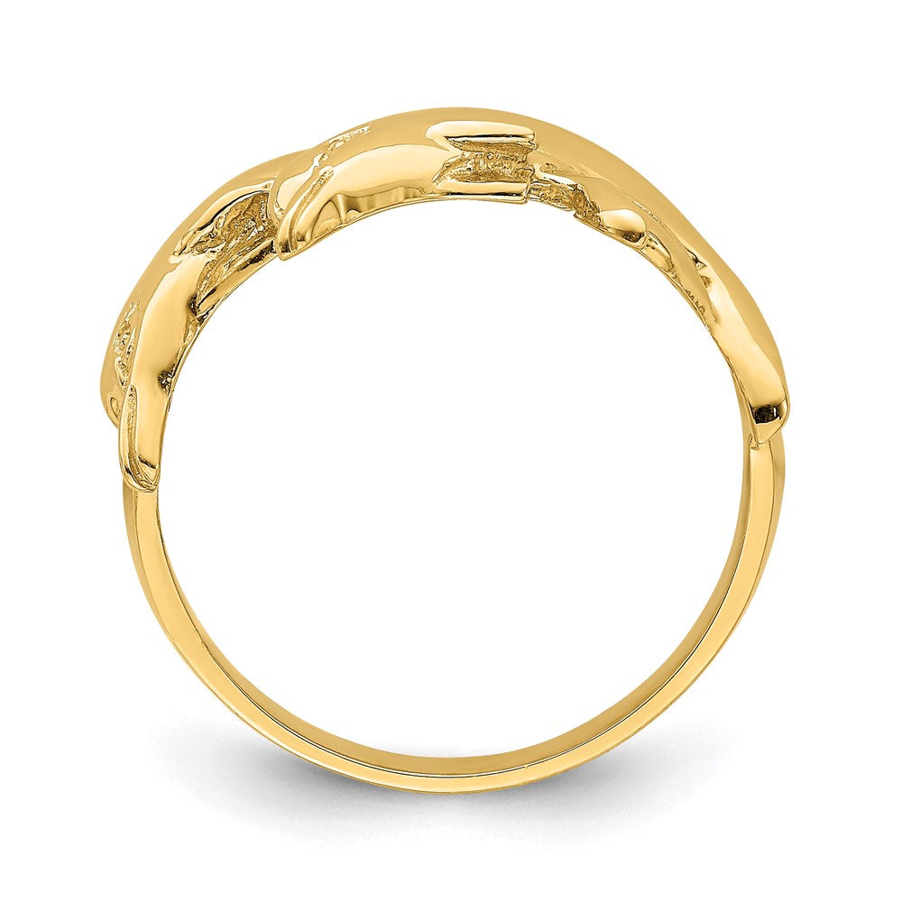 14k yellow gold polished double dolphin ring k4562