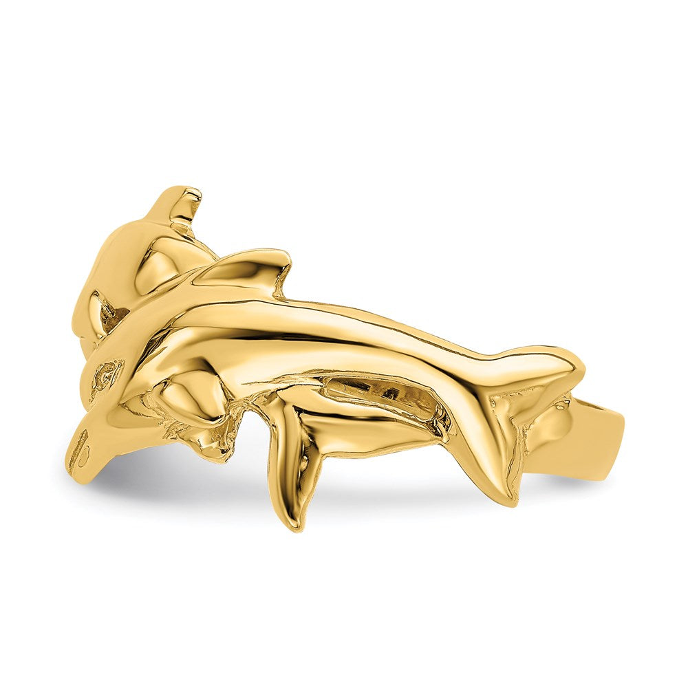 14k yellow gold polished double dolphin ring k4562