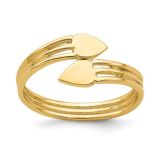 14k yellow gold two heart bypass ring k4567
