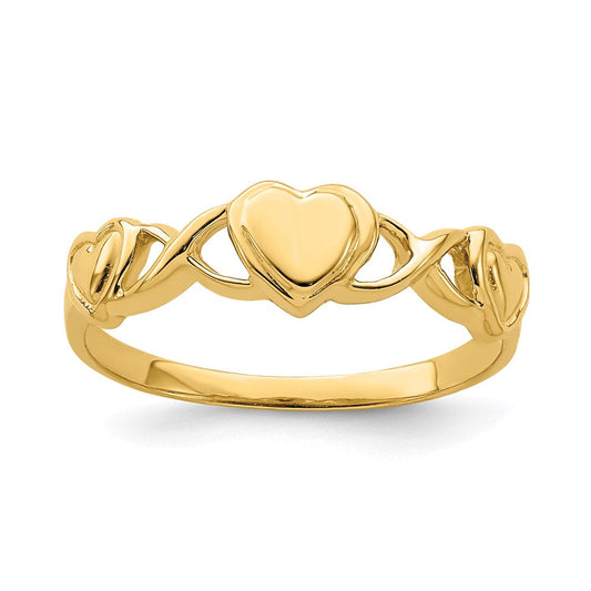 14k yellow gold triple heart band ring k4571