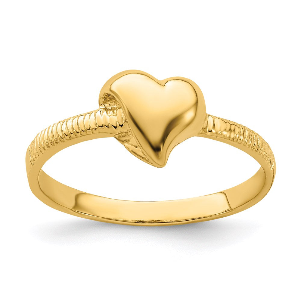 14k yellow gold solid heart with side ridges ring k4575