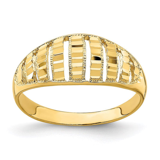 14k yellow gold vertical diamond cut striped dome ring k4609
