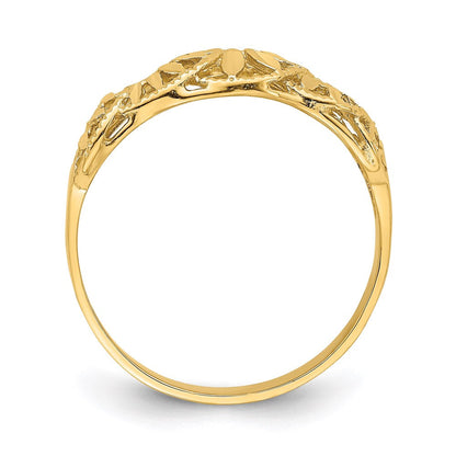 14k yellow gold diamond cut cut out vine and leaf design dome ring k4610
