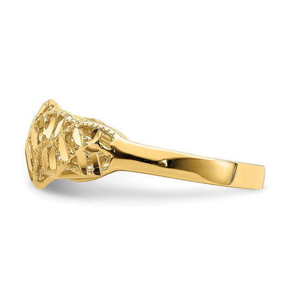 14k yellow gold diamond cut cut out vine and leaf design dome ring k4610