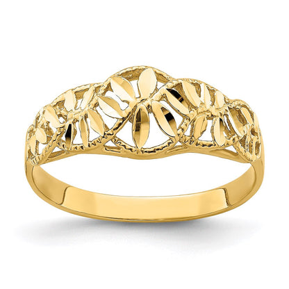 14k yellow gold diamond cut cut out vine and leaf design dome ring k4610