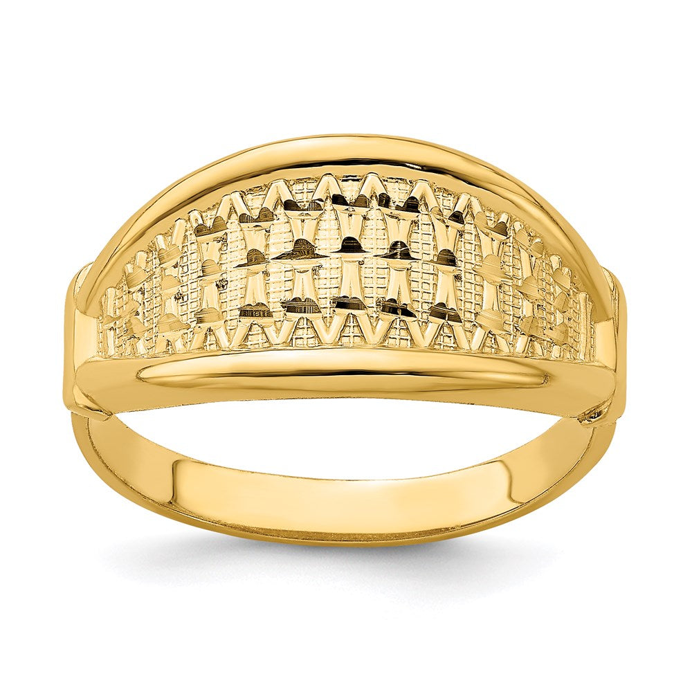14k yellow gold tapered diamond cut pattern ring k4614