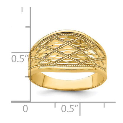 14k yellow gold diamond cut quilted pattern ring k4615