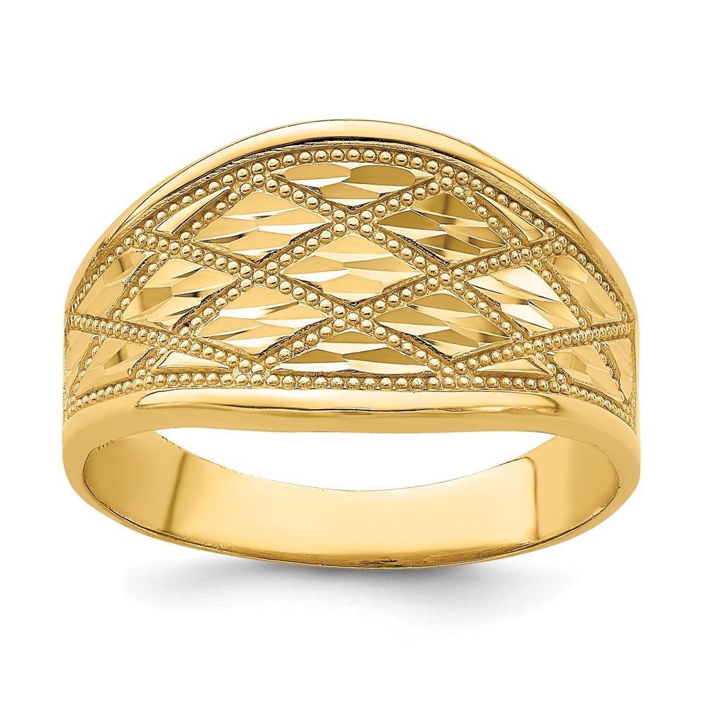 14k yellow gold diamond cut quilted pattern ring k4615