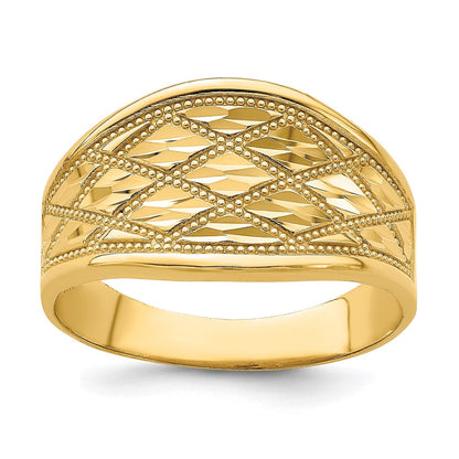 14k yellow gold diamond cut quilted pattern ring k4615