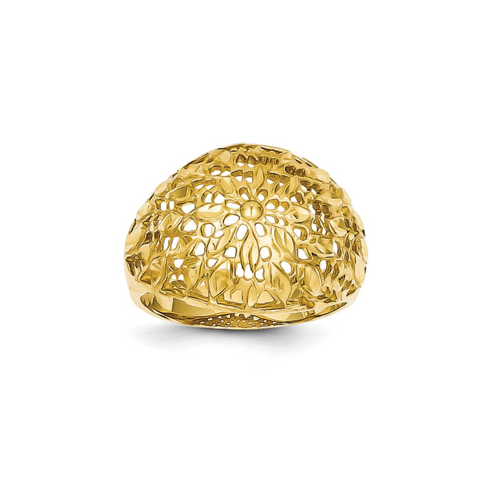 14k yellow gold diamond cut sunburst dome ring k4621