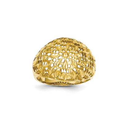 14k yellow gold diamond cut sunburst dome ring k4621