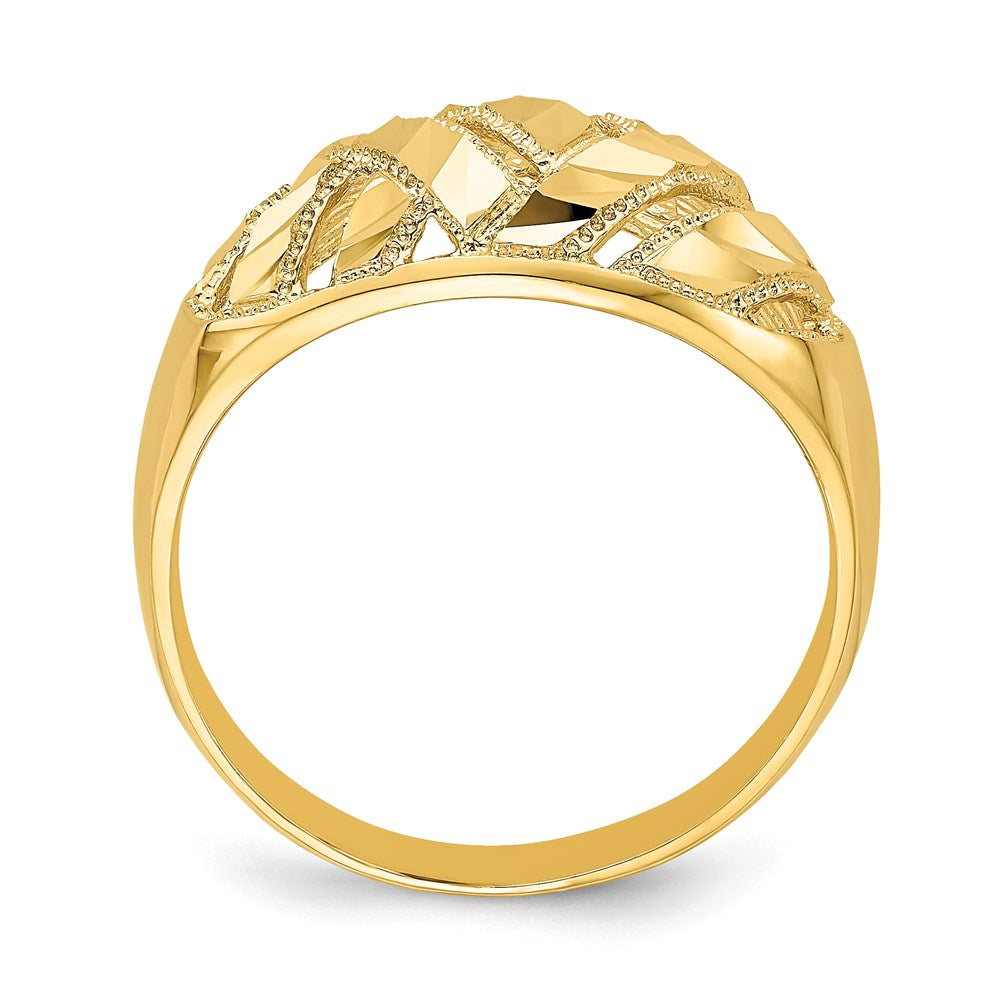 14k yellow gold diamond cut striped cut out dome ring k4623