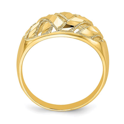 14k yellow gold diamond cut striped cut out dome ring k4623