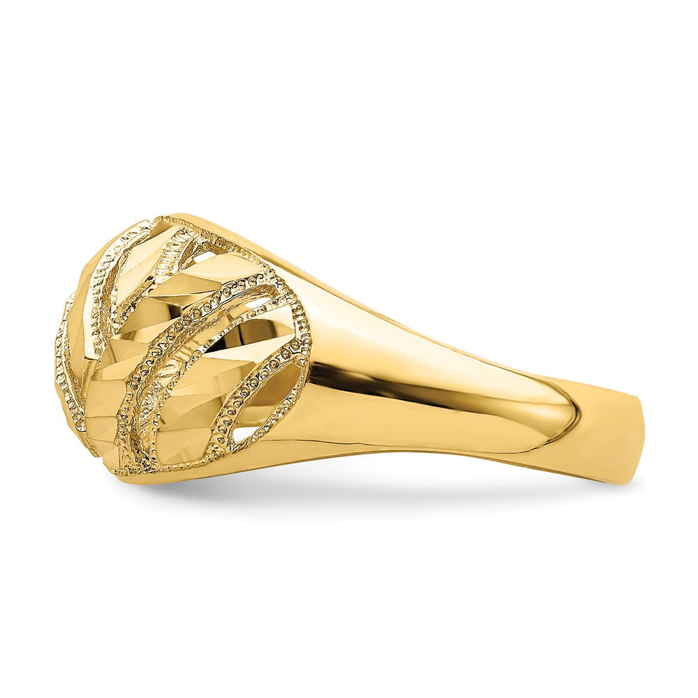 14k yellow gold diamond cut striped cut out dome ring k4623