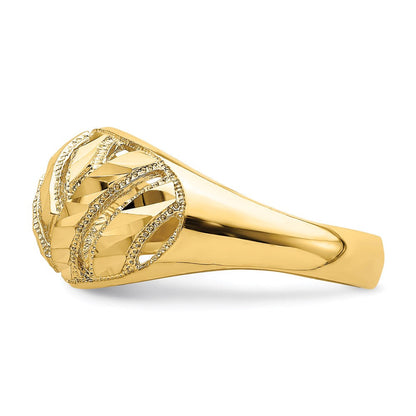 14k yellow gold diamond cut striped cut out dome ring k4623