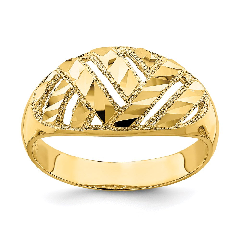14k yellow gold diamond cut striped cut out dome ring k4623