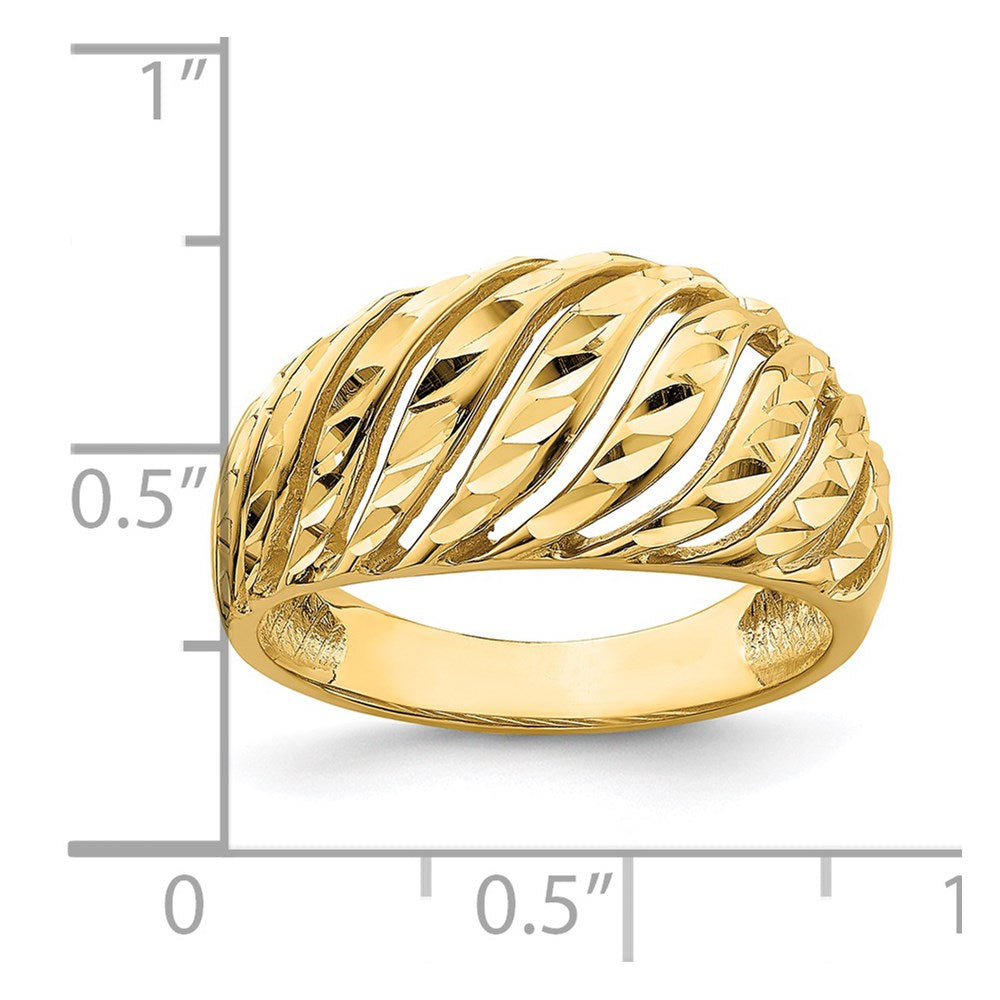 14k yellow gold open slash diamond cut dome ring k4626