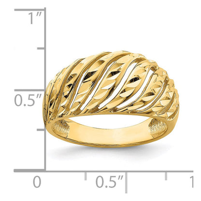14k yellow gold open slash diamond cut dome ring k4626