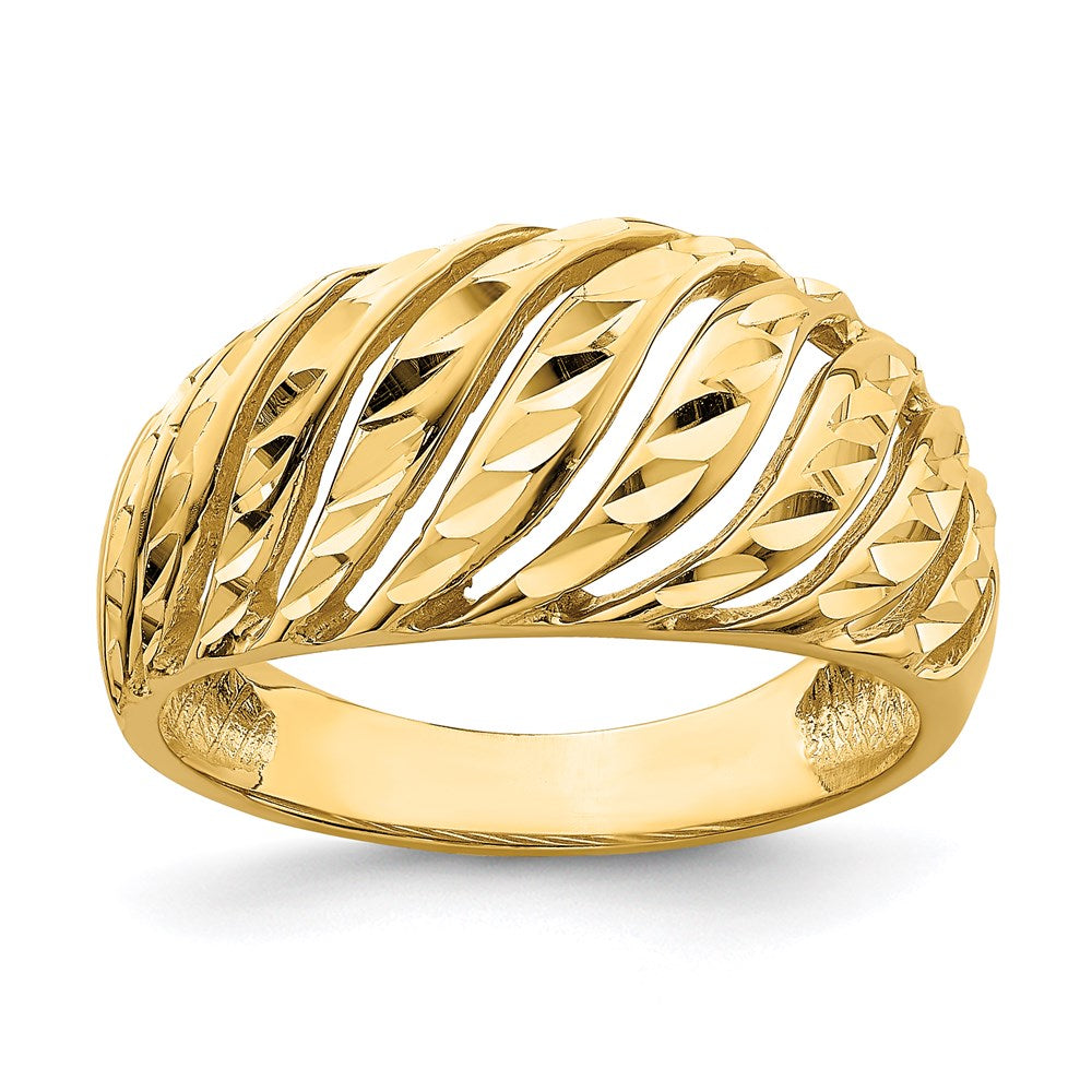 14k yellow gold open slash diamond cut dome ring k4626