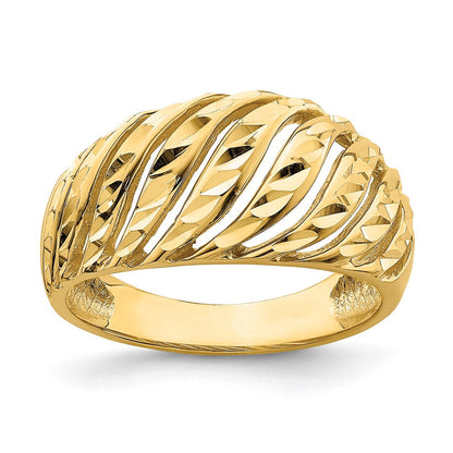 14k yellow gold open slash diamond cut dome ring k4626