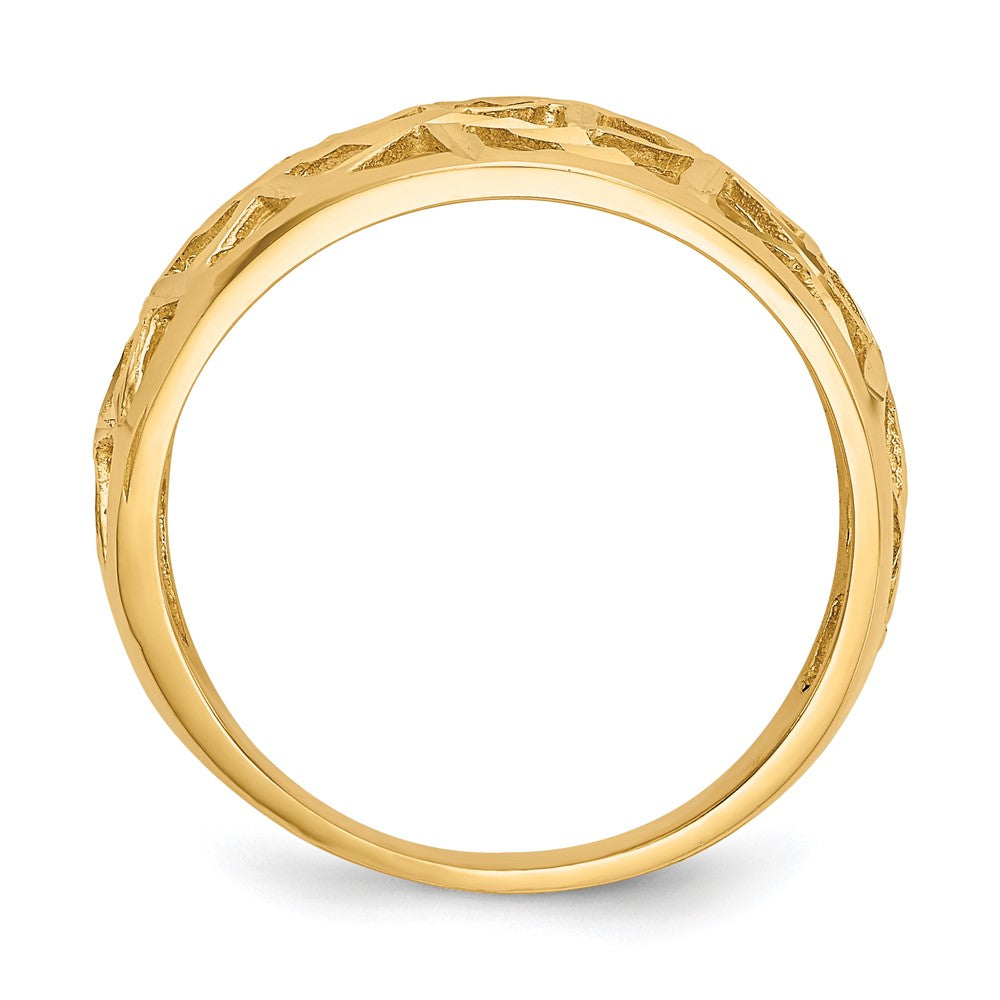 14k yellow gold diamond cut triangle cut out pattern dome ring k4628
