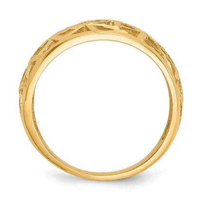 14k yellow gold diamond cut triangle cut out pattern dome ring k4628