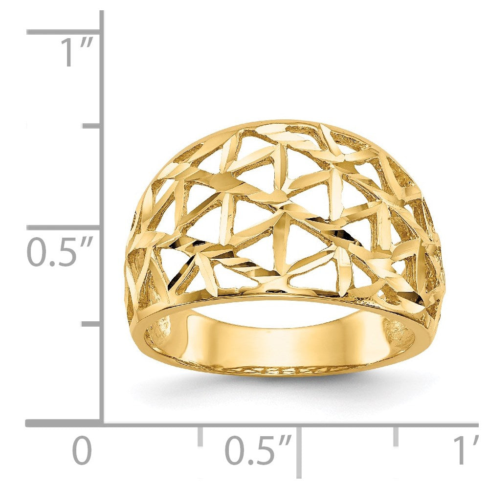 14k yellow gold diamond cut triangle cut out pattern dome ring k4628