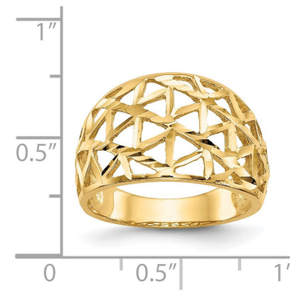 14k yellow gold diamond cut triangle cut out pattern dome ring k4628