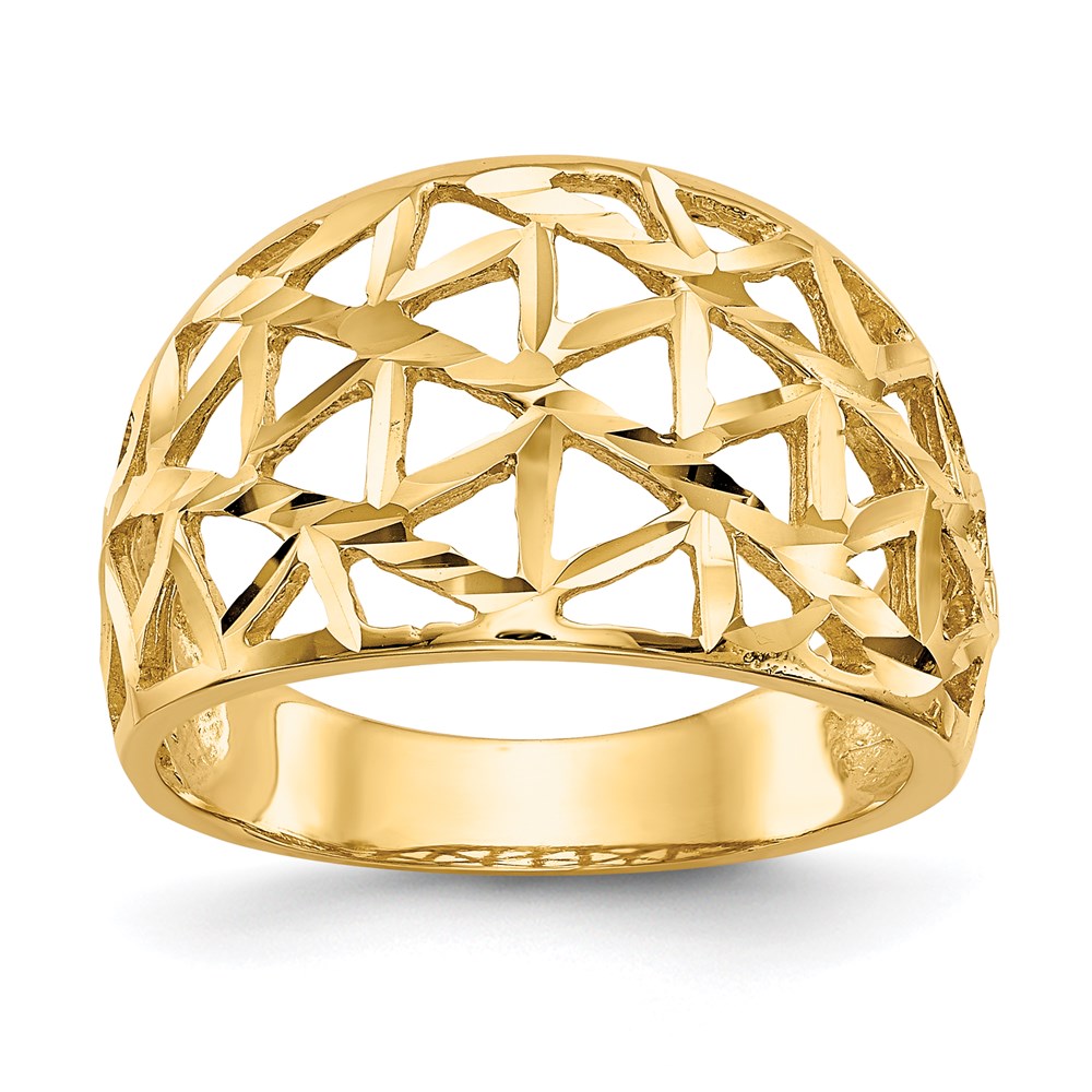14k yellow gold diamond cut triangle cut out pattern dome ring k4628