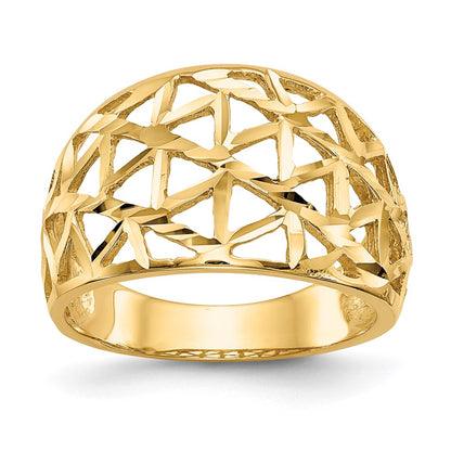 14k yellow gold diamond cut triangle cut out pattern dome ring k4628