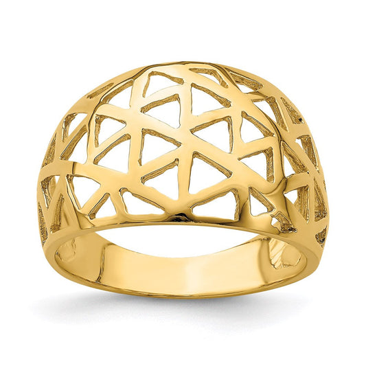 14k yellow gold triangle cut out pattern dome ring k4637