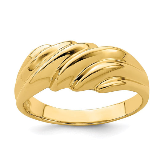 14k yellow gold wave pattern dome ring k4640