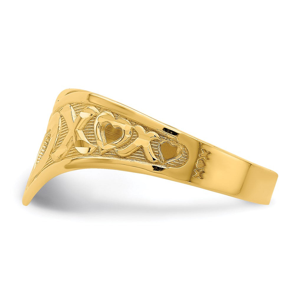 14k yellow gold xo v shaped with cut out heart ring k4649