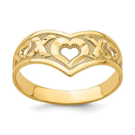 14k yellow gold xo v shaped with cut out heart ring k4649