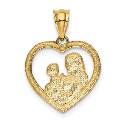 14k Yellow Gold Polished and Satin Mom/Baby Heart Charm