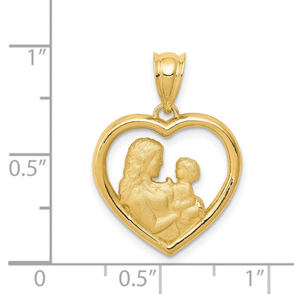 14k Yellow Gold Polished and Satin Mom/Baby Heart Charm